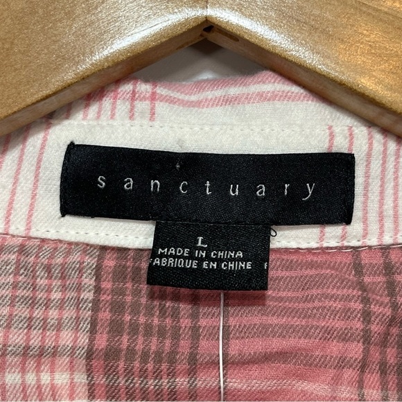 Sanctuary Bianca Plaid Flannel Shirt Womens Large Pink Cropped Casual NWT - Picture 4 of 11